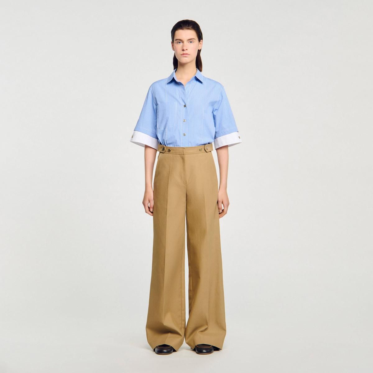 산드로 테일러드 와이드 팬츠 버튼 웨이스트 베이지 SFPPA01740_16 BEIGE - 상세 이미지 3