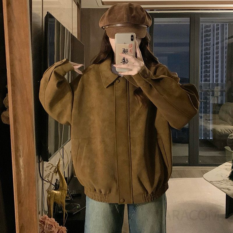 여성 빅사이즈 오버핏 루즈핏 카라넥 트윌 자켓 점퍼 항공 점퍼 간절기 아우터 봄 가을 데일리 캐주얼룩 - 상세 이미지 2