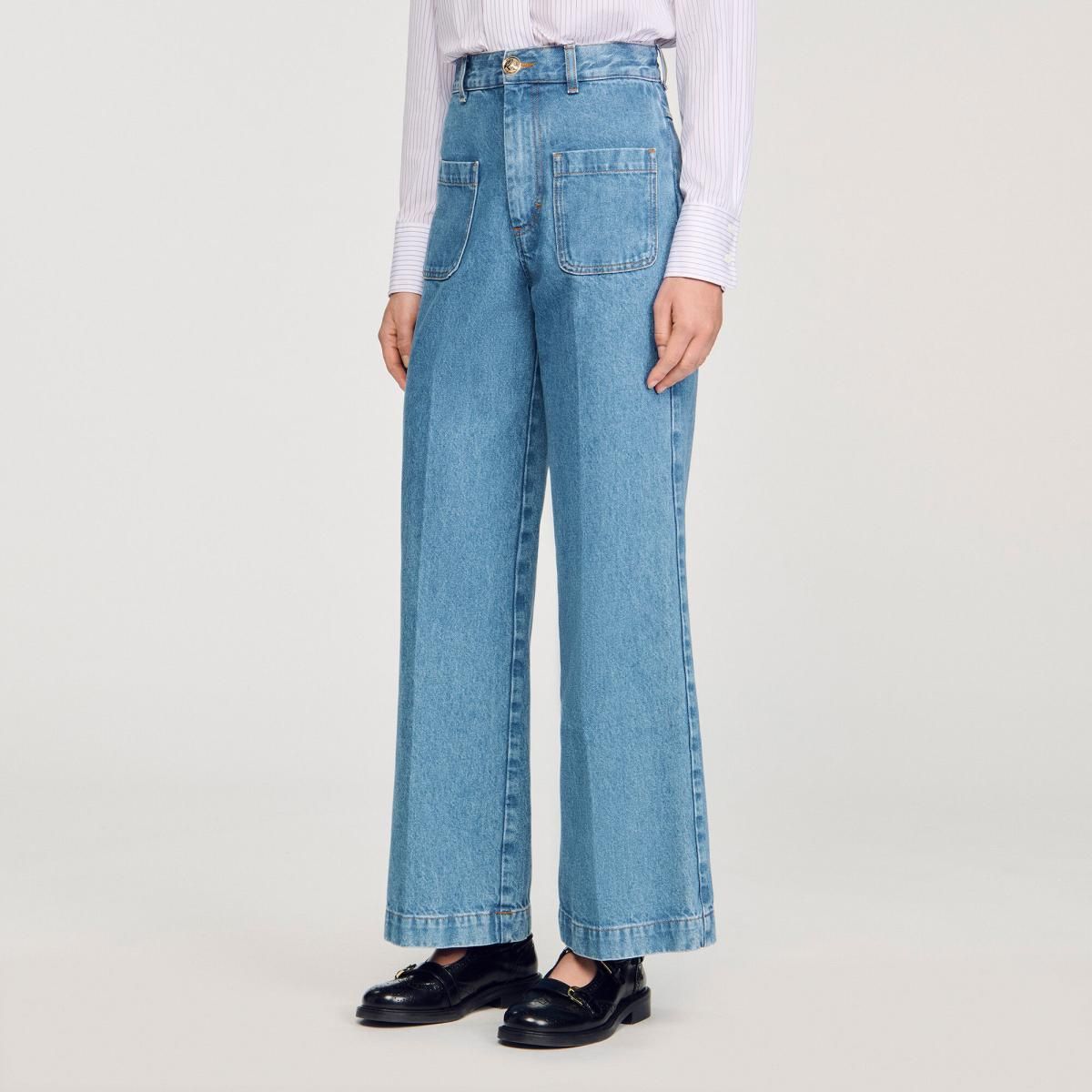 산드로 트렌디 하이웨이스트 와이드핏 연청 데님 팬츠 SFPJE00764_4785 JEANSBLAU - 상품 이미지