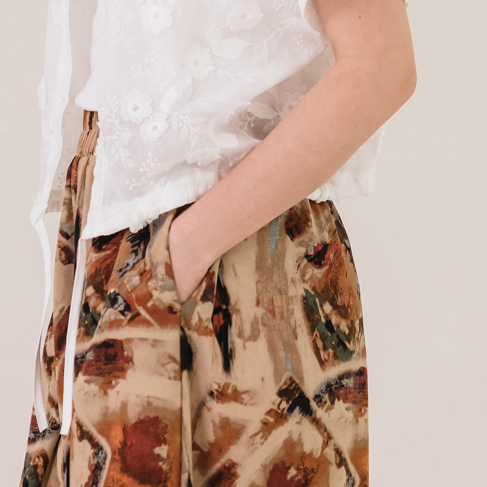 드로잉 프린트 밴딩 와이드 팬츠 - 상세 이미지 2