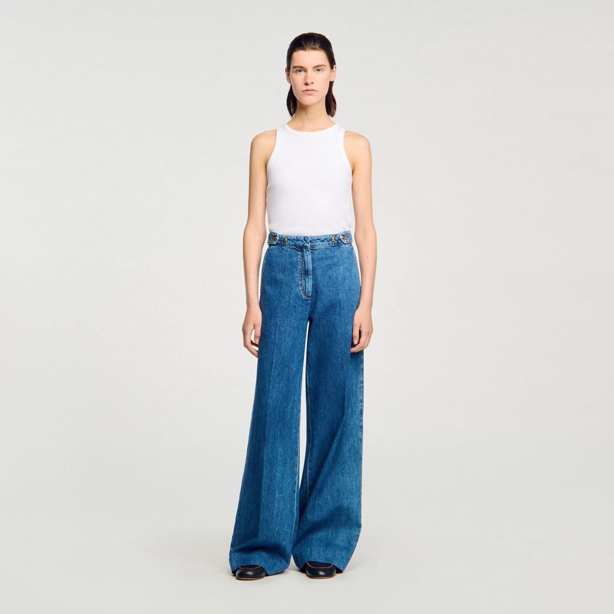 산드로 와이드핏 데님 하이웨이스트 청바지 SFPJE00751_4785 JEANSBLAU - 상세 이미지 3