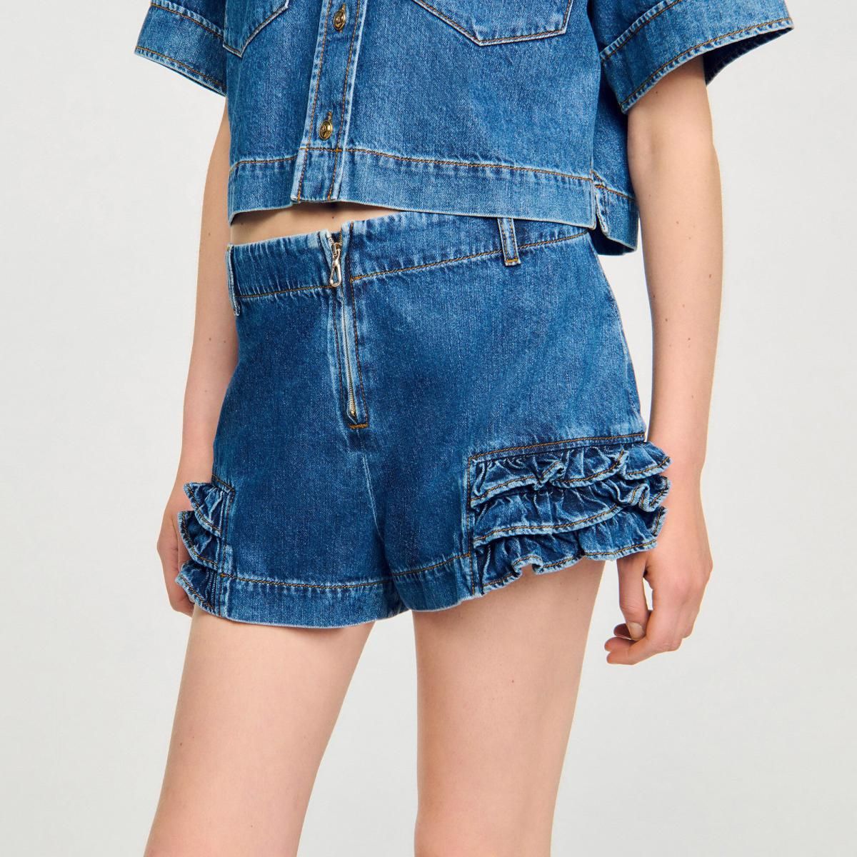 산드로 러플 데님 반바지 미디웨이스트 SFPSH00537_4785 JEANSBLAU - 상세 이미지 5