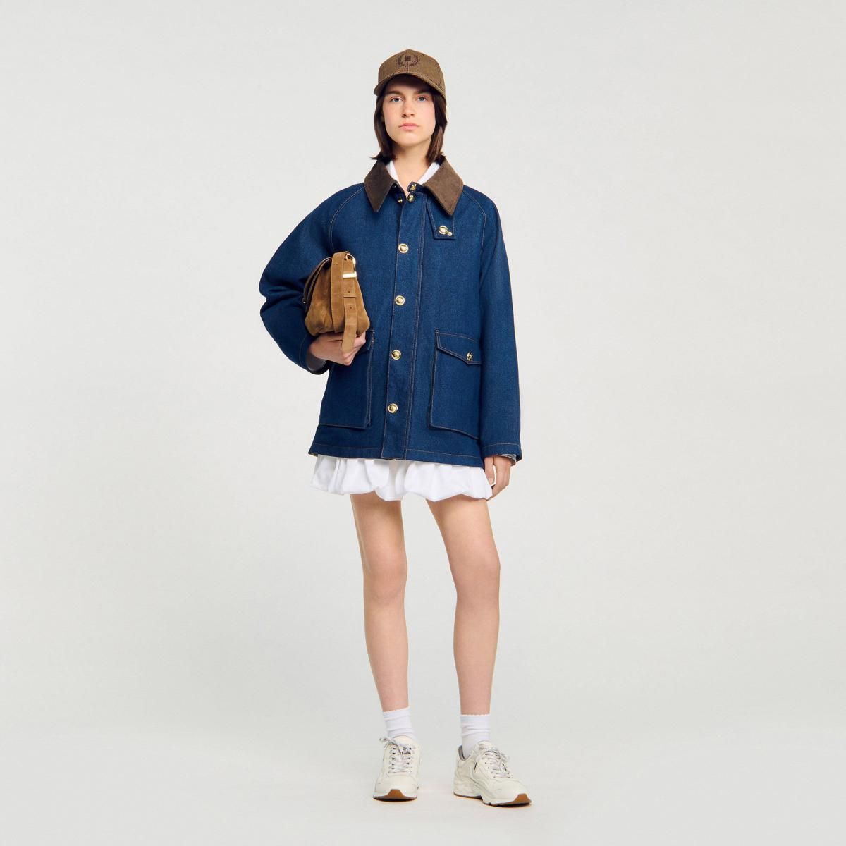 산드로 워크웨어 데님 코듀로이카라 데님재킷 SFPOU00710_4785 JEANSBLAU - 상세 이미지 2