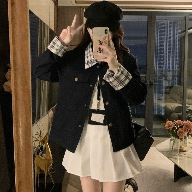 여성 빅사이즈 캐주얼 데일리 오피스룩 베이직 카라넥 오버핏 루즈핏 간절기 아우터 자켓 점퍼 블루종 하객룩 출근룩 봄 가을 - 상세 이미지 5