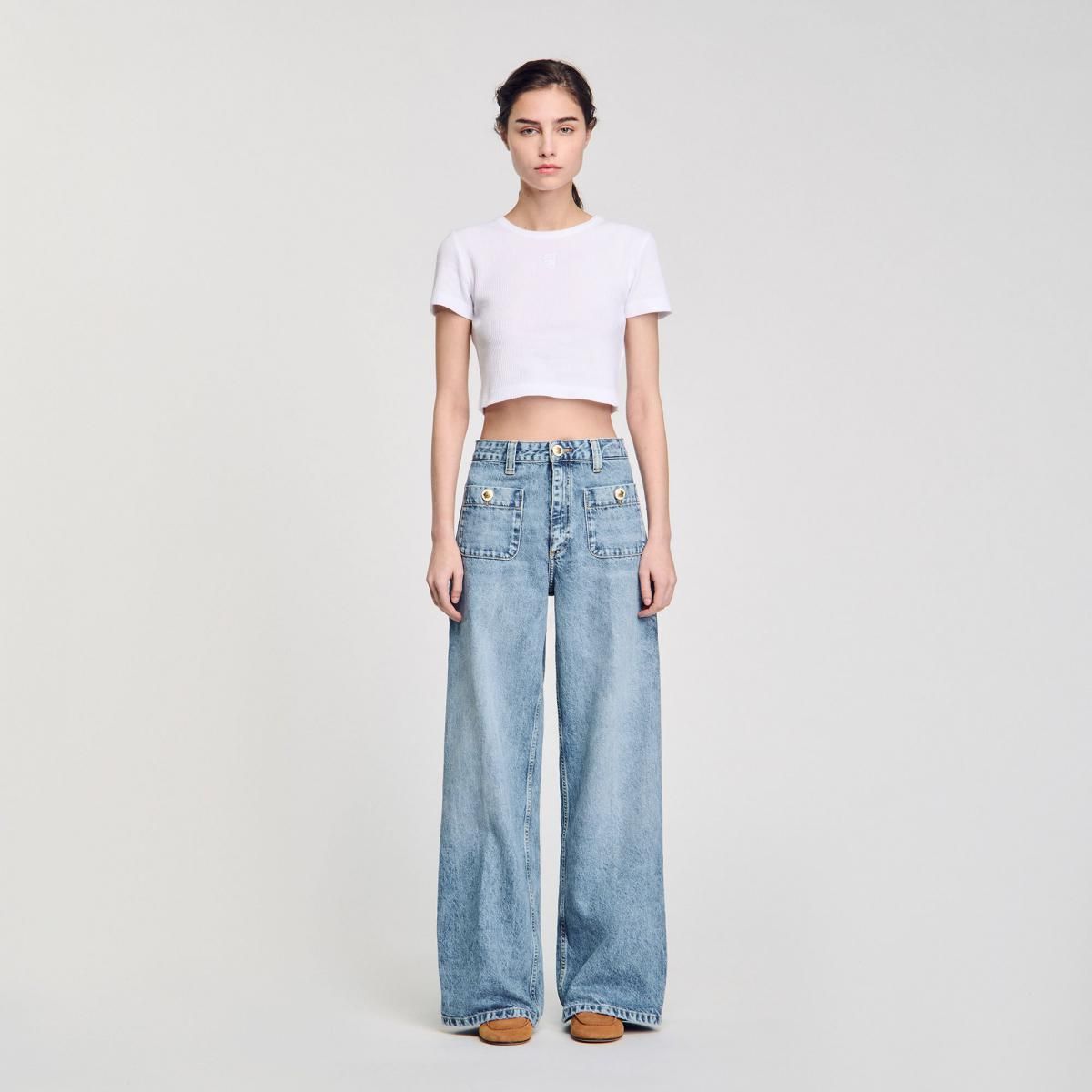 산드로 트렌디 와이드핏 연청 워시드 청바지 SFPJE00732_4785 JEANSBLAU - 상세 이미지 3