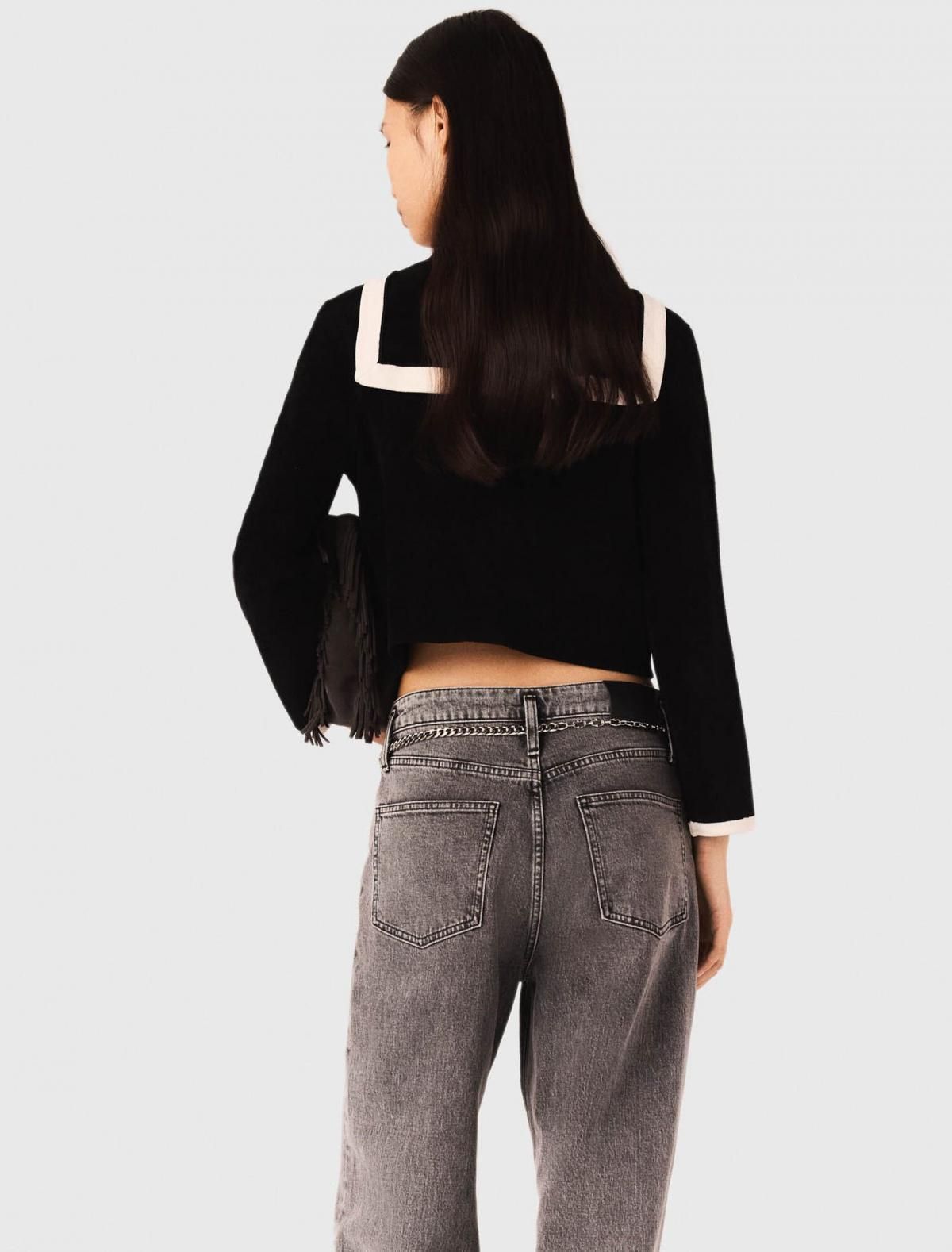 마쥬 벨벳 크롭 세일러 카라 배색 포켓 가디건 3661601976797 SCHWARZ - 상세 이미지 4