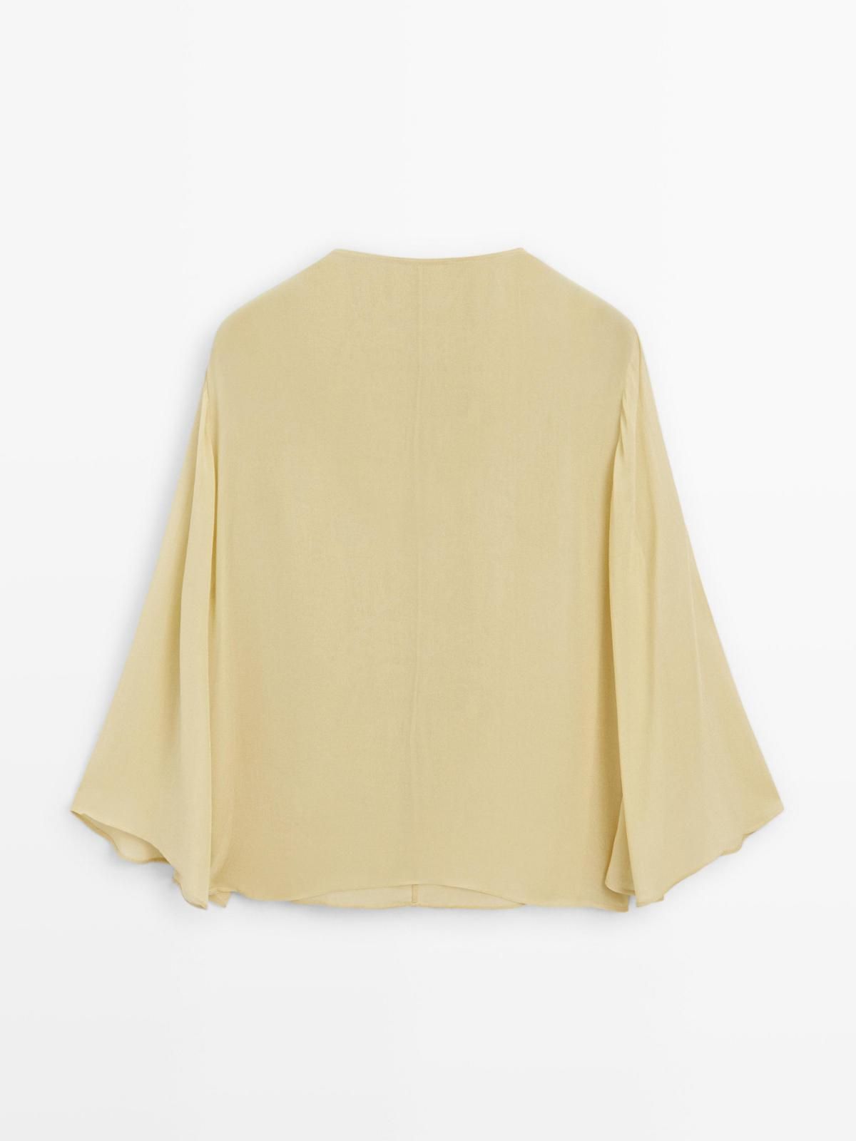 마시모두띠 러플 브이넥 플루이드 시스루 블라우스 9308/950 MUSTARD YELLOW - 상세 이미지 4