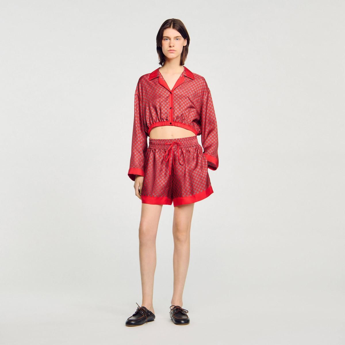 산드로 에스닉 프린트 플루이드 박서핏 반바지 SFPSH00542_C124 ROUGE / ROSE - 상세 이미지 2