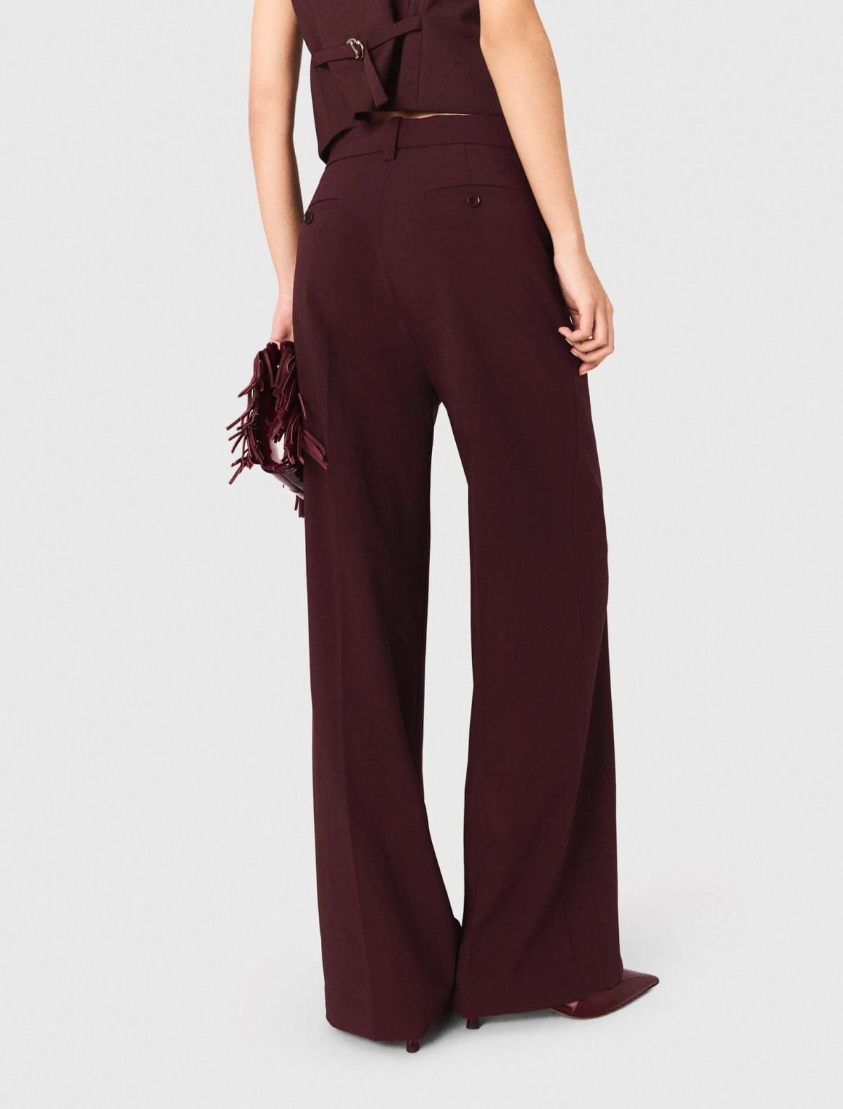 마쥬 버건디 하이웨이스트 와이드 테일러드 슬랙스 팬츠 3661601978869 BORDEAUX - 상세 이미지 4