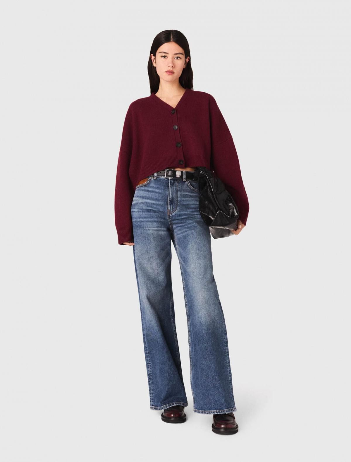 마쥬 버건디 크롭 브이넥 울믹스 테크니컬 카디건 3661601967863 BORDEAUX - 상세 이미지 2