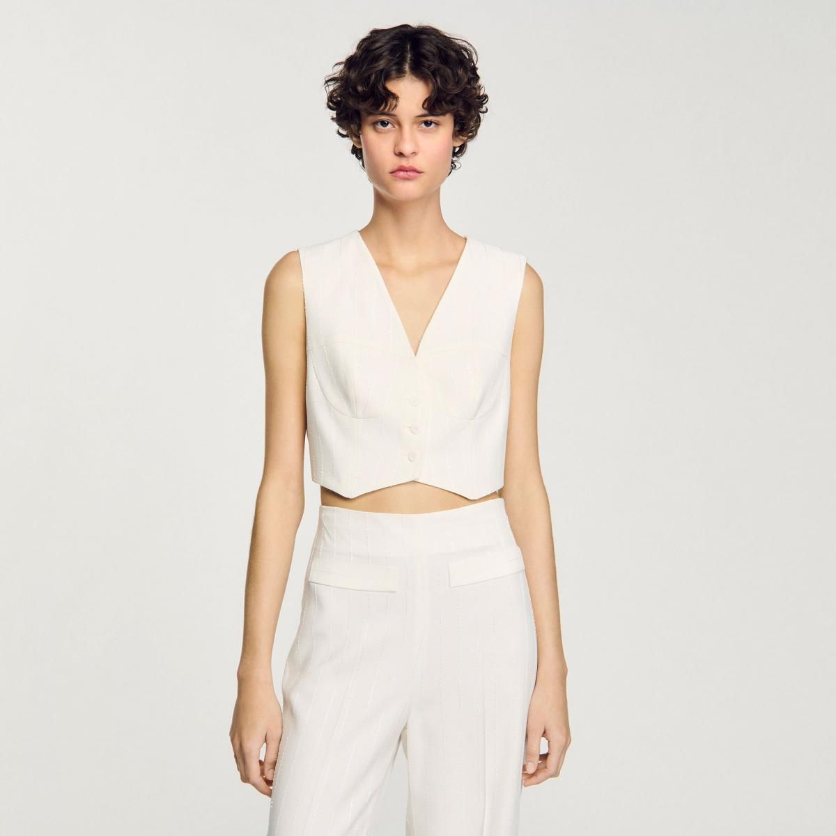 산드로 글리터 스트라이프 크롭 베스트 SFPTO00746_11 ECRU - 상세 이미지 5