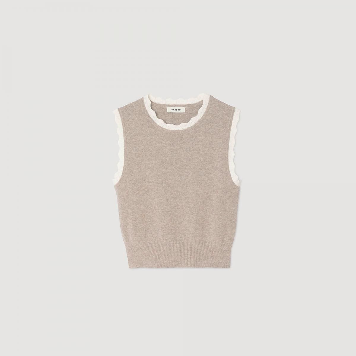 산드로 포인트 디테일 하이넥 니트 베스트 SFPPU02644_72 TAUPE - 상품 이미지