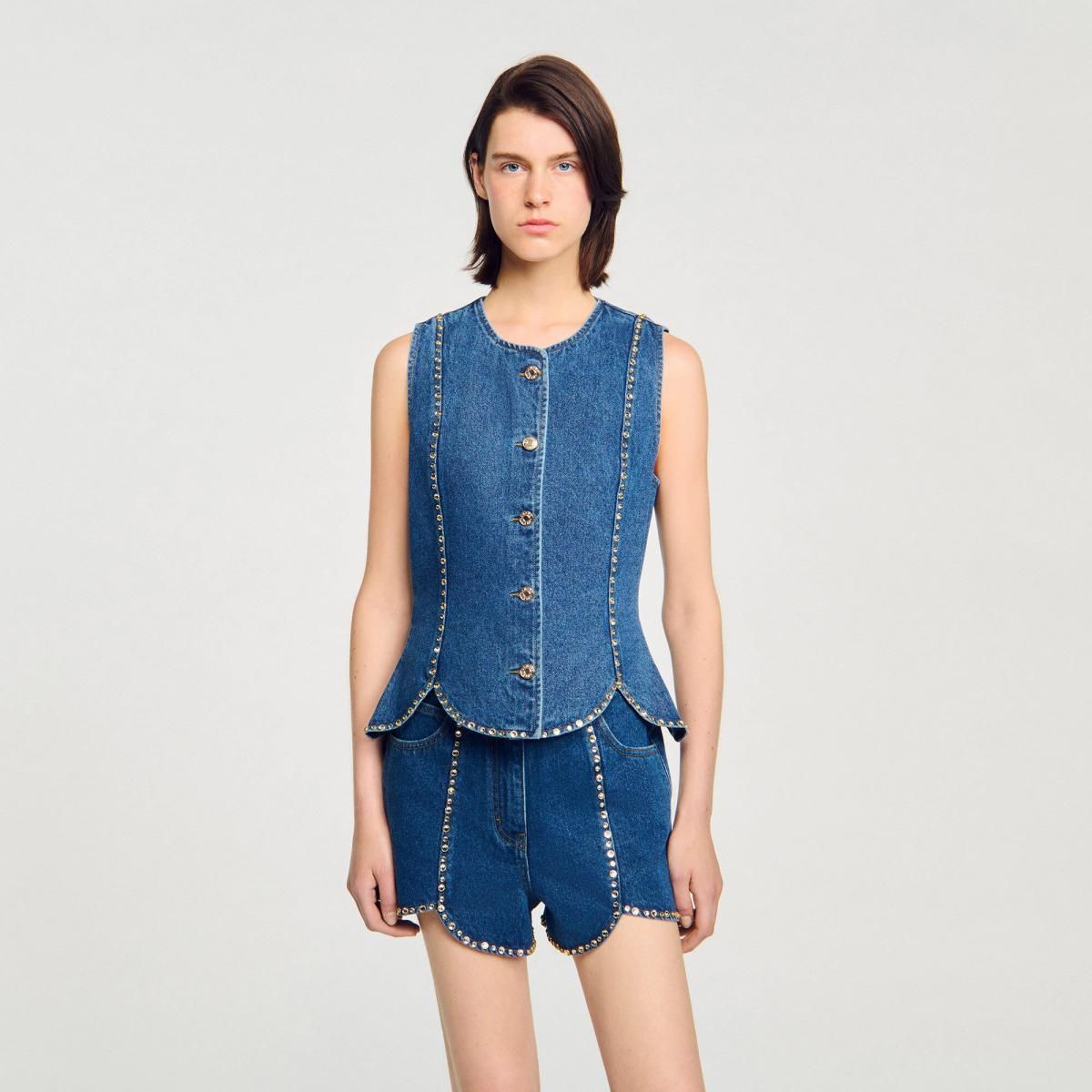 산드로 스트라스 데님 테크니컬 베스트 SFPTO00837_4785 JEANSBLAU - 상세 이미지 5