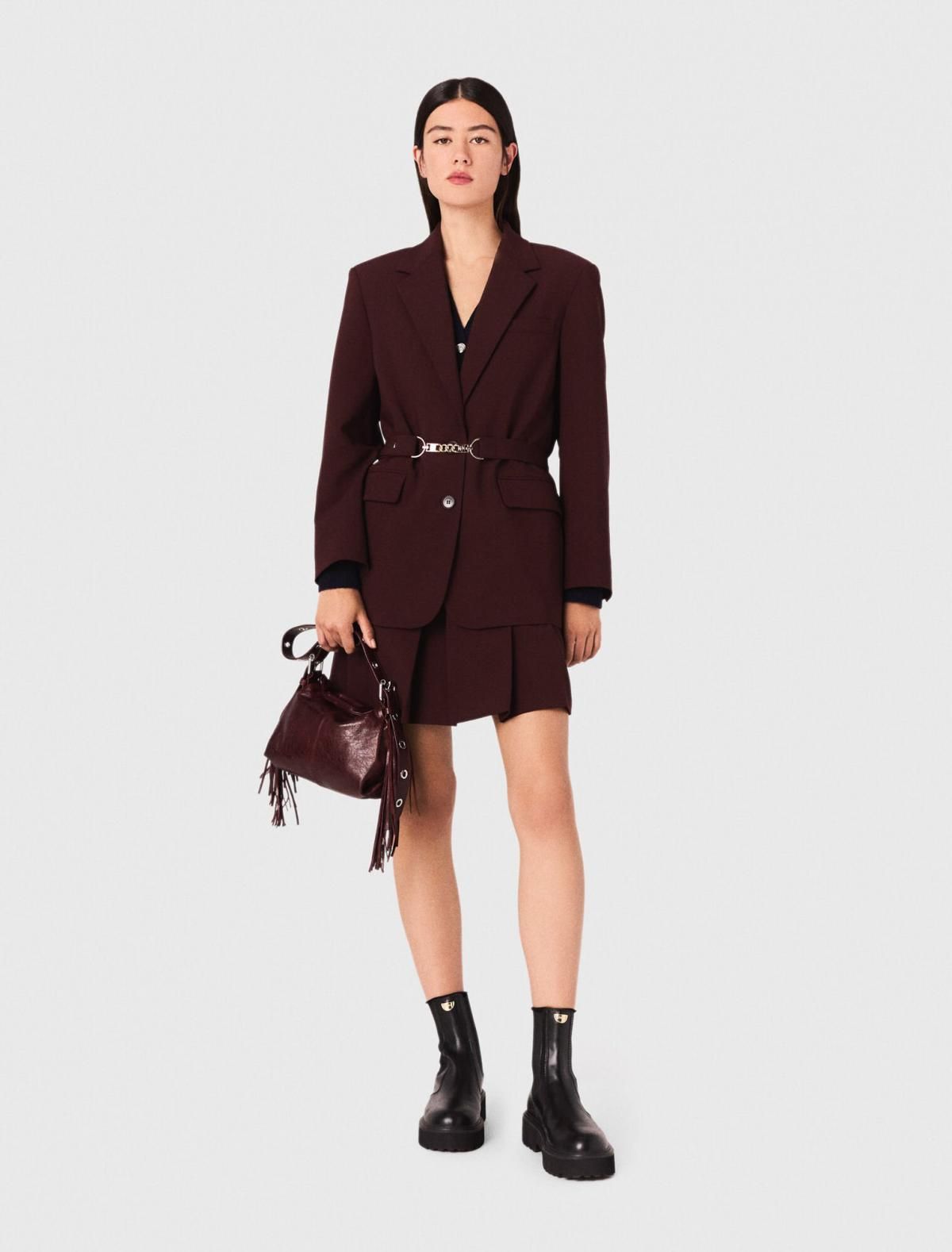 마쥬 테일러드 벨트 버건디 자켓 3661601983290 BORDEAUX - 상세 이미지 2