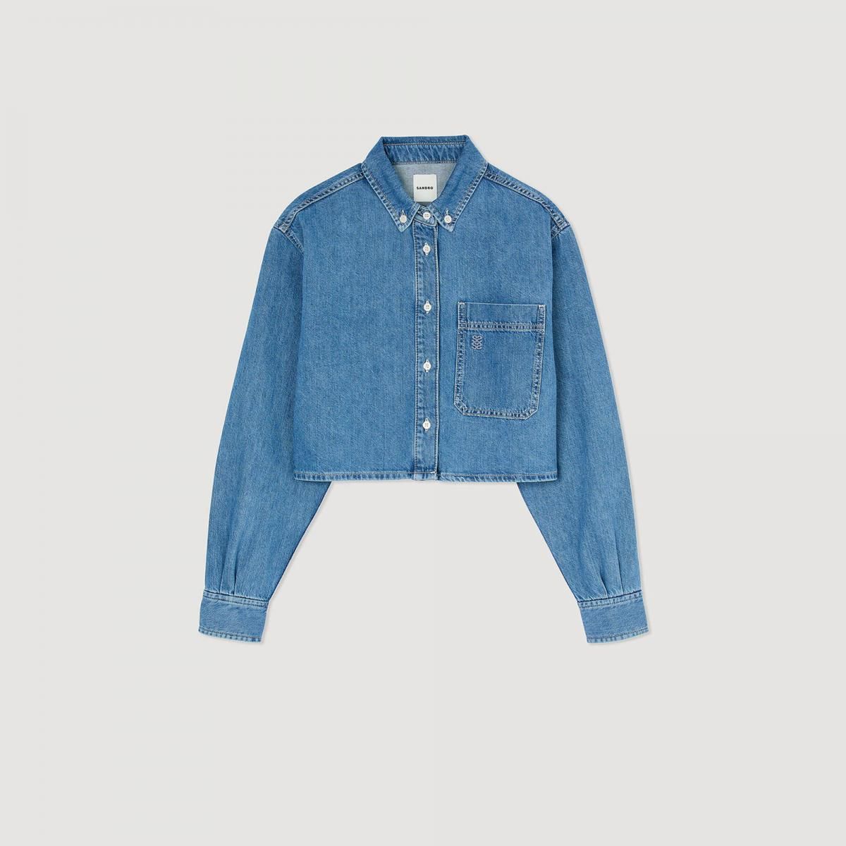 산드로 크롭 오버사이즈 데님 셔츠 SFPCM01254_4785 JEANSBLAU - 메인 이미지