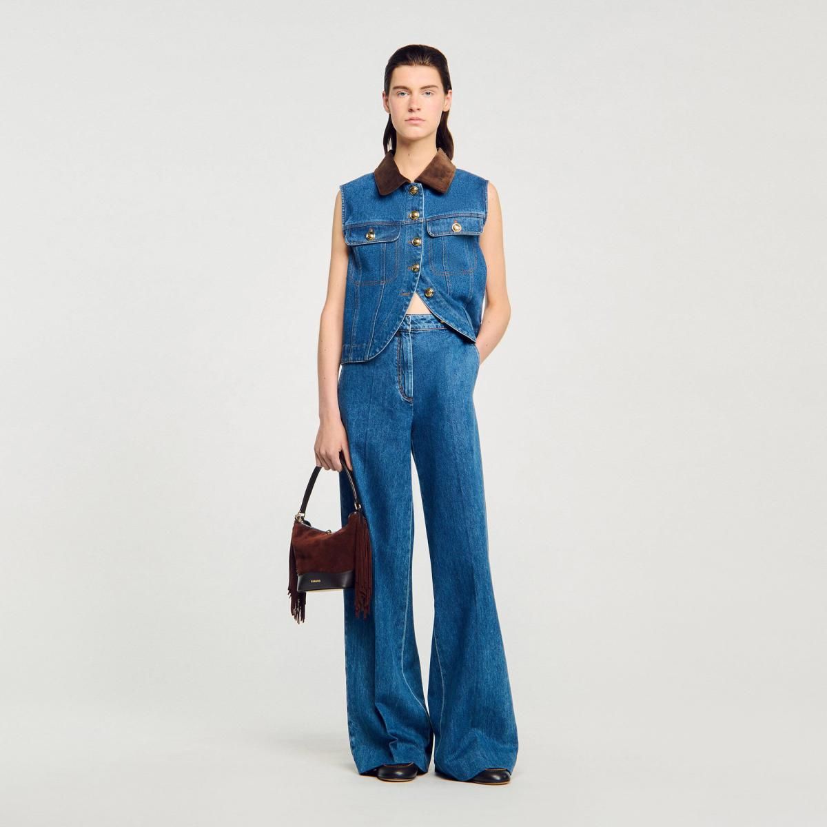 산드로 와이드핏 데님 하이웨이스트 청바지 SFPJE00751_4785 JEANSBLAU - 상세 이미지 2