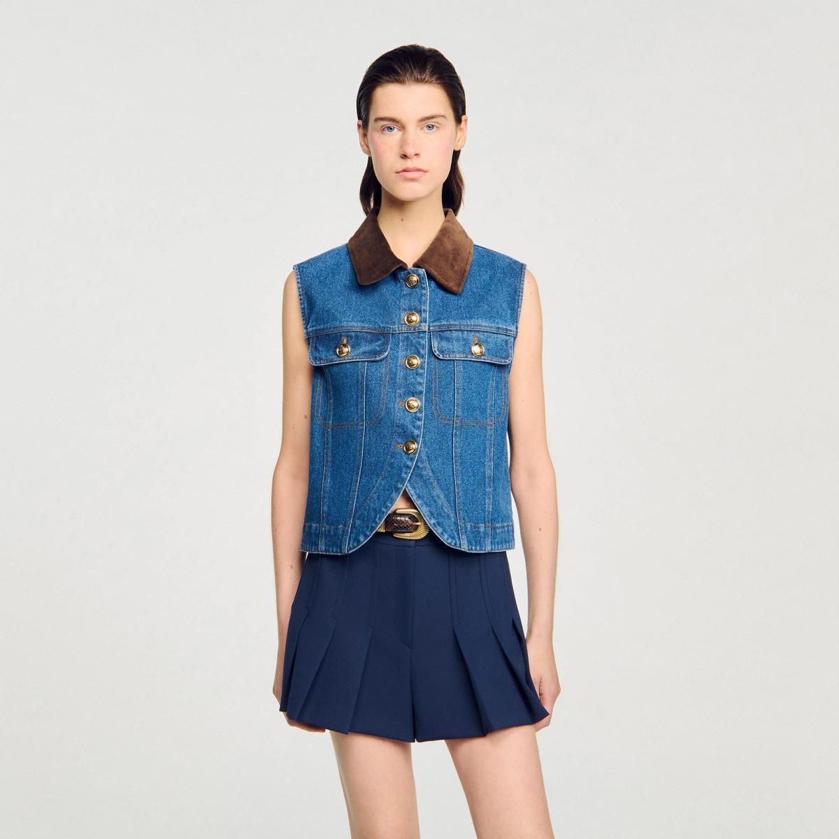 산드로 벨벳카라 데님 베스트 SFPBL01164_4785 JEANSBLAU - 상세 이미지 5