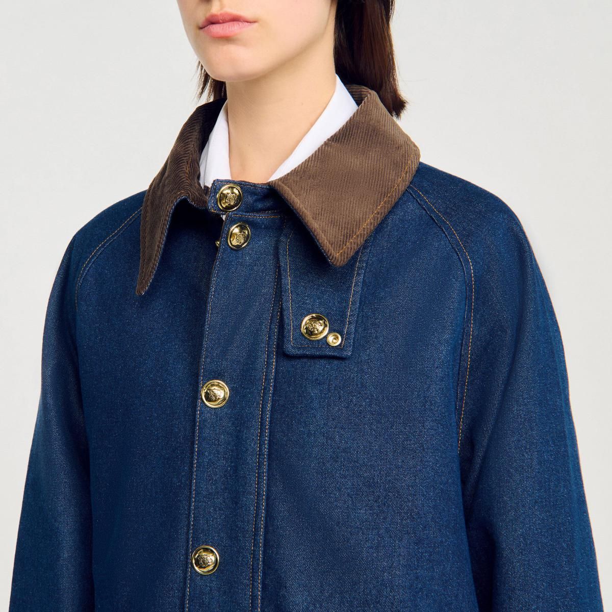 산드로 워크웨어 데님 코듀로이카라 데님재킷 SFPOU00710_4785 JEANSBLAU - 상세 이미지 4
