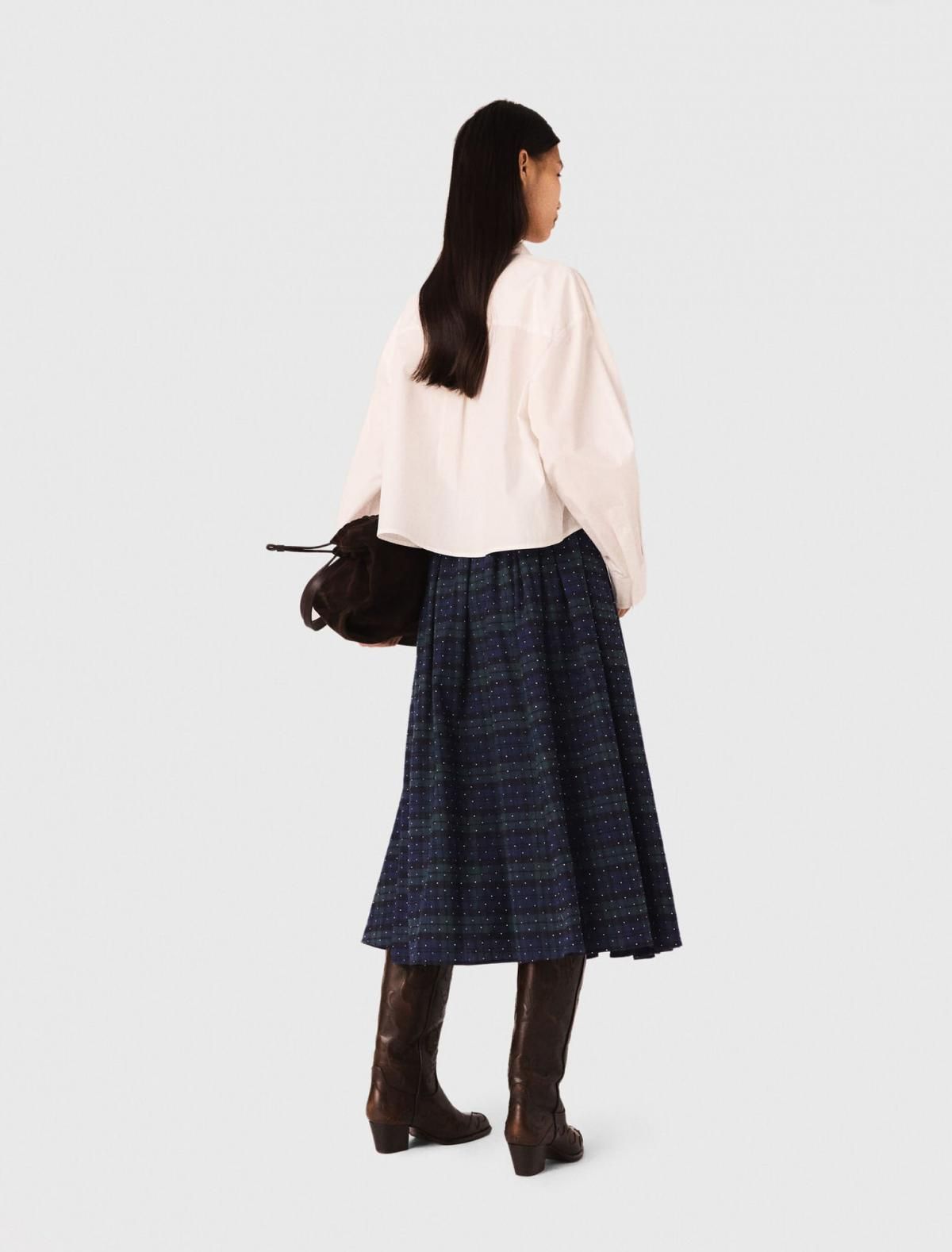 마쥬 스트라스 장식 체크 롱 스커트 3661601978913 BLEU / VERT - 상세 이미지 4