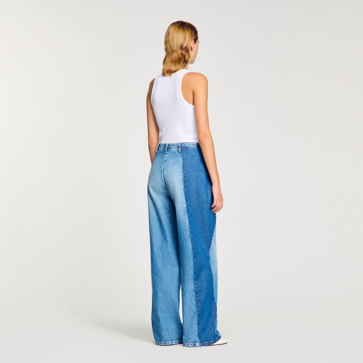 산드로 와이드 데님 배색 와이드 핏 청바지 SFPJE00714_4785 JEANSBLAU - 상세 이미지 5