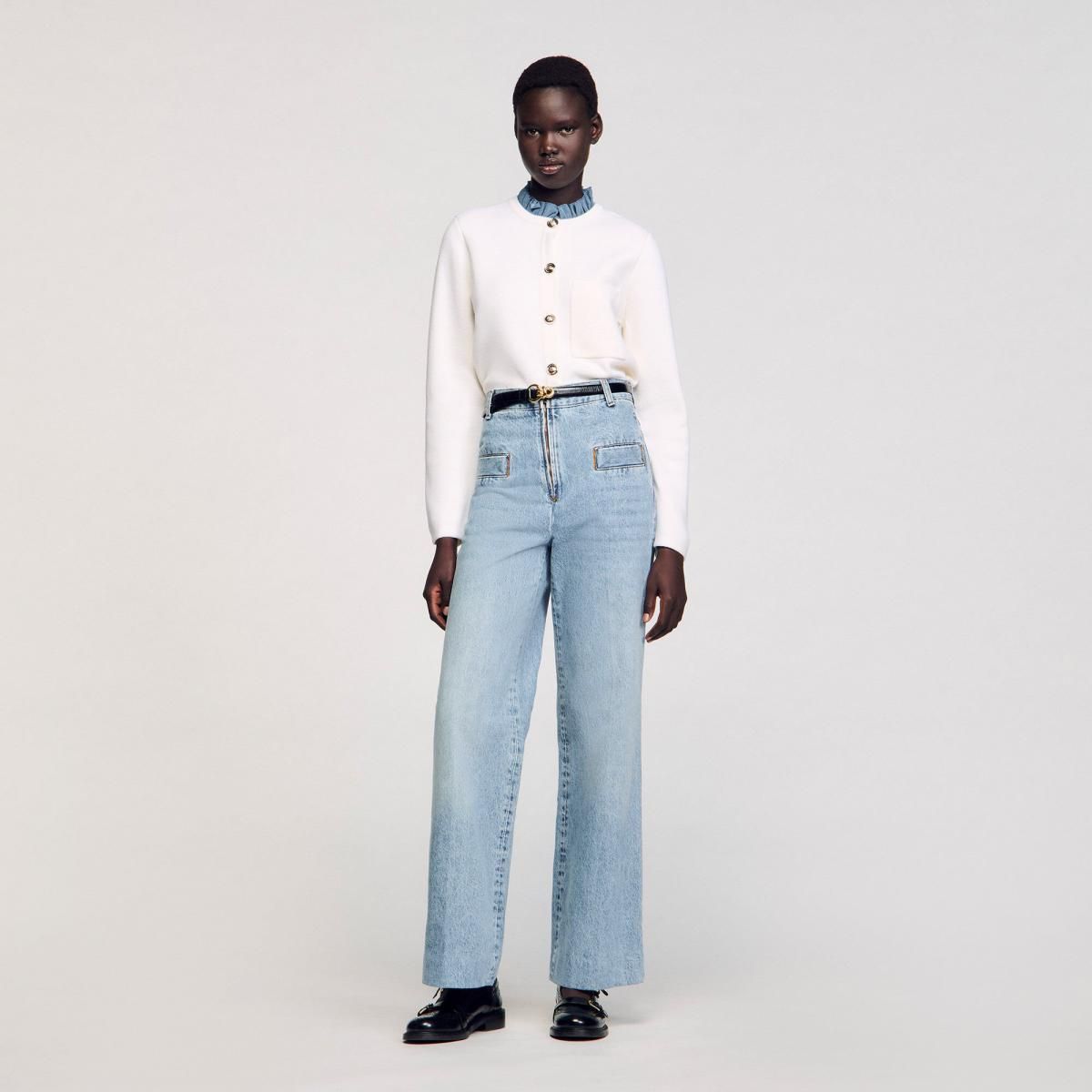 산드로 라이트 데님 하이웨이스트 와이드핏 청바지 SFPJE00467_4785 JEANSBLAU - 상세 이미지 2