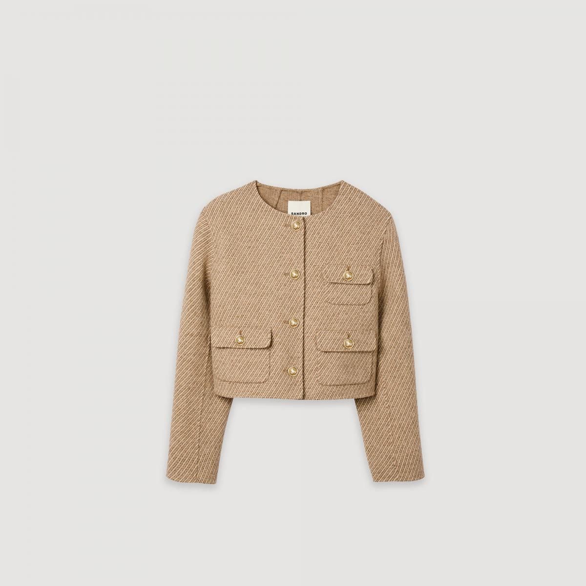 산드로 트위드 크롭 라운드넥 버튼 재킷 SFPVE01067_16 BEIGE - 메인 이미지