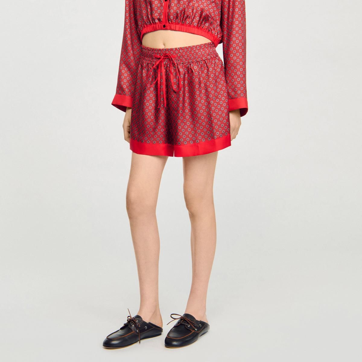 산드로 에스닉 프린트 플루이드 박서핏 반바지 SFPSH00542_C124 ROUGE / ROSE - 상세 이미지 5
