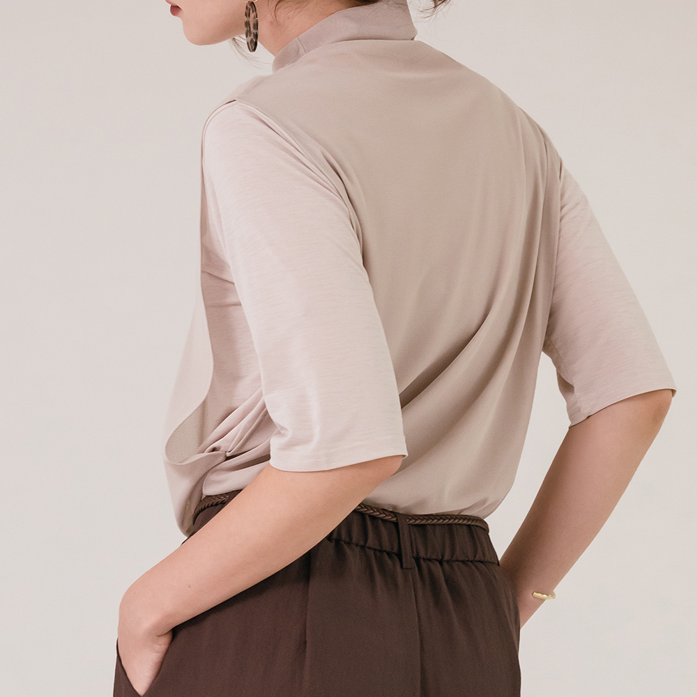 쉬폰 레이어드 하이넥 반팔 티셔츠 - 상세 이미지 2