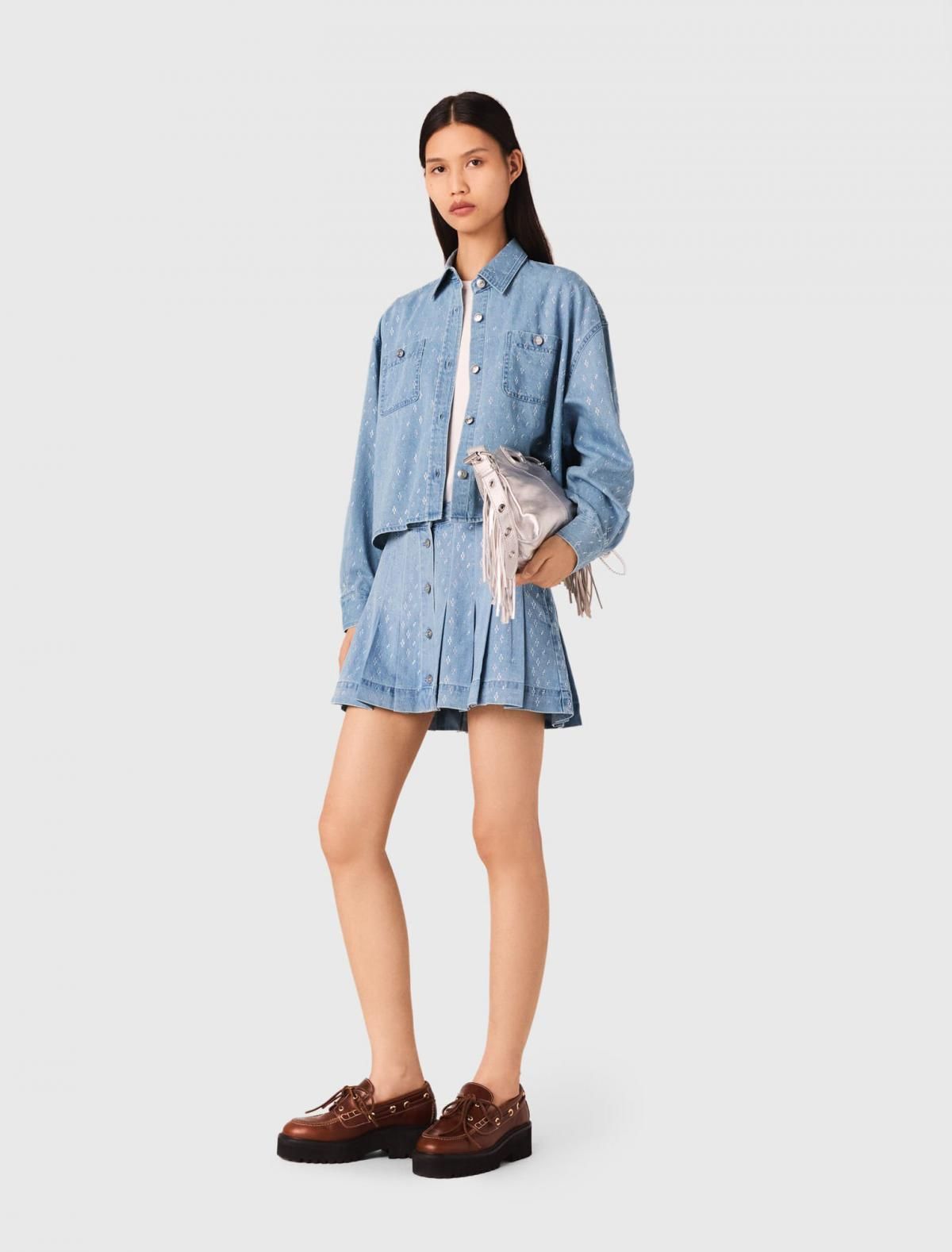 마쥬 크롭 데님 셔츠 스트라스 장식 3661601969386 BLEU DENIM - 상세 이미지 2