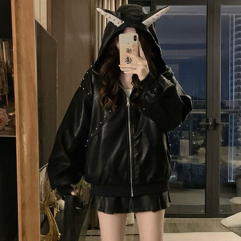 가을 겨울용 남녀공용 루즈핏 가죽자켓 트렌디한 디자인의 빈티지 스타일 자켓 활용 가능한 시크한 라이더 재킷 - 상세 이미지 3