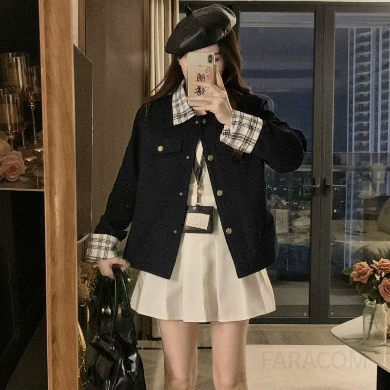 여성 빅사이즈 캐주얼 데일리 오피스룩 베이직 카라넥 오버핏 루즈핏 간절기 아우터 자켓 점퍼 블루종 하객룩 출근룩 봄 가을 - 메인 이미지