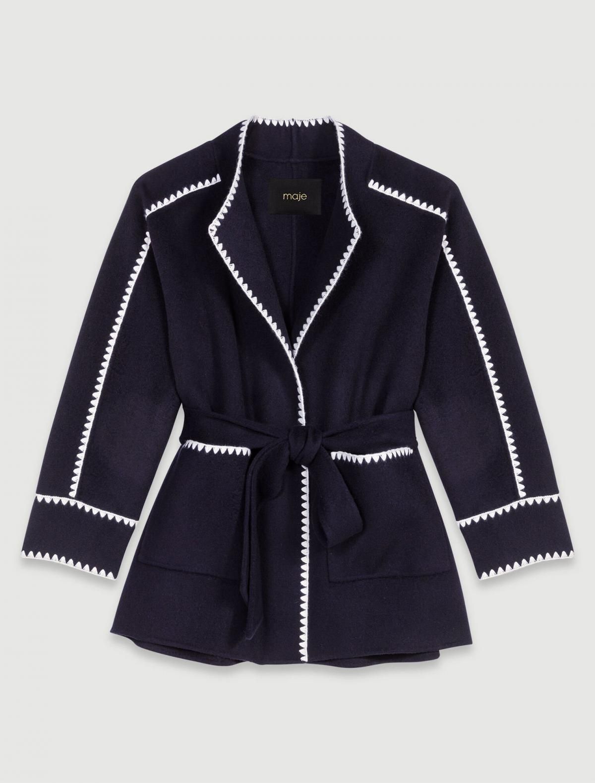 마쥬 프렌치 클래식 더블페이스 벨트 숏 코트 3661601928086 MARINE/BLANC - 메인 이미지