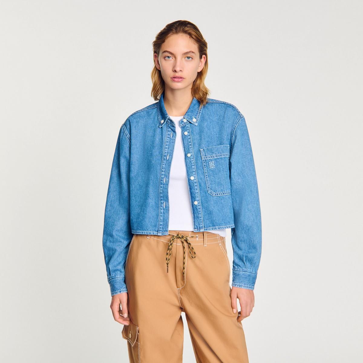 산드로 크롭 오버사이즈 데님 셔츠 SFPCM01254_4785 JEANSBLAU - 상세 이미지 5