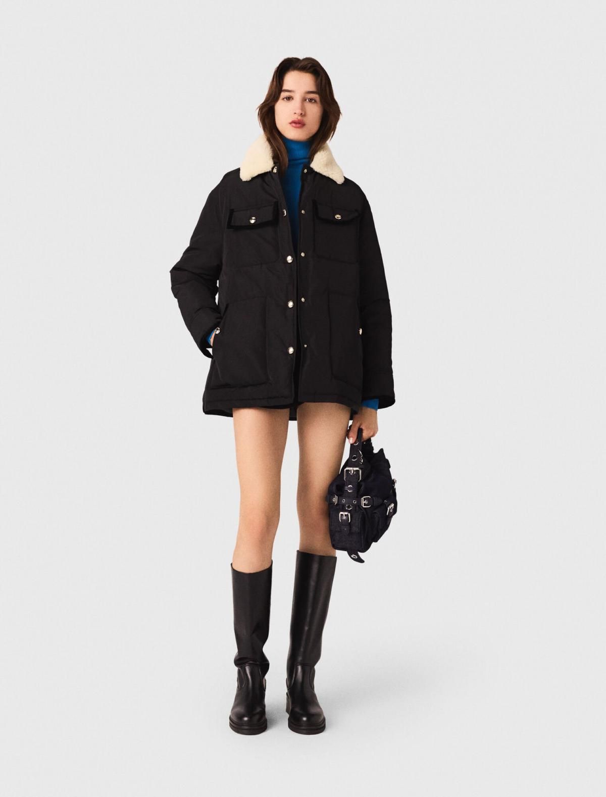 마쥬 테크니컬 벨벳 미디 패딩 파카 부클레 카라 3661601975226 SCHWARZ - 상세 이미지 2