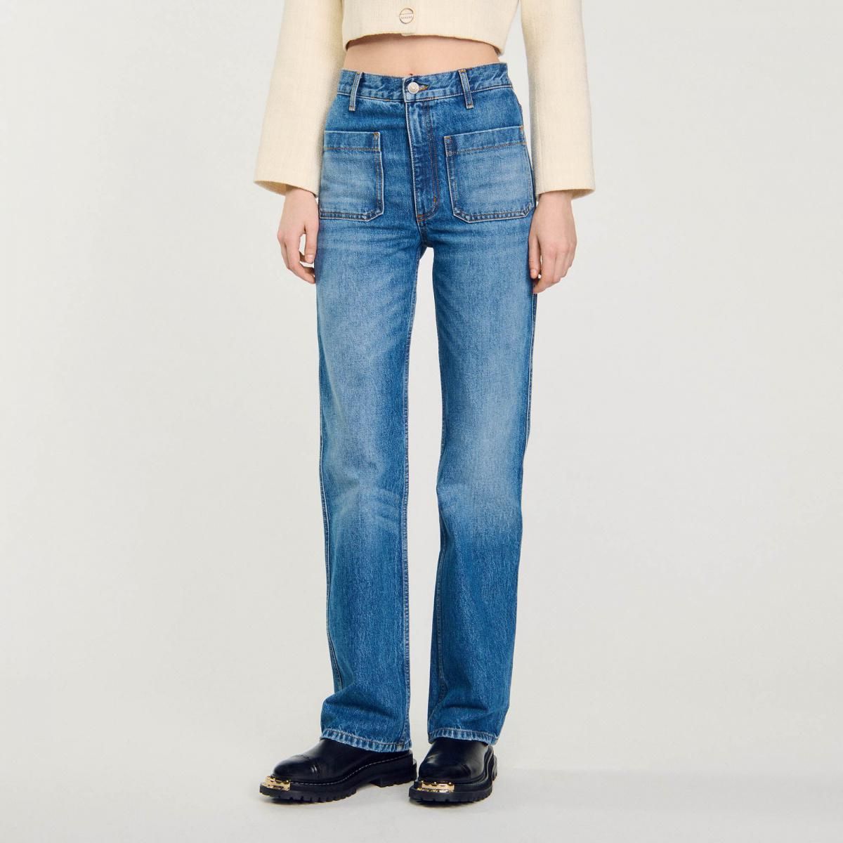산드로 에코 프렌들리 워싱 데님 여성 부츠컷 청바지 SFPJE00460_4785 JEANSBLAU - 상품 이미지