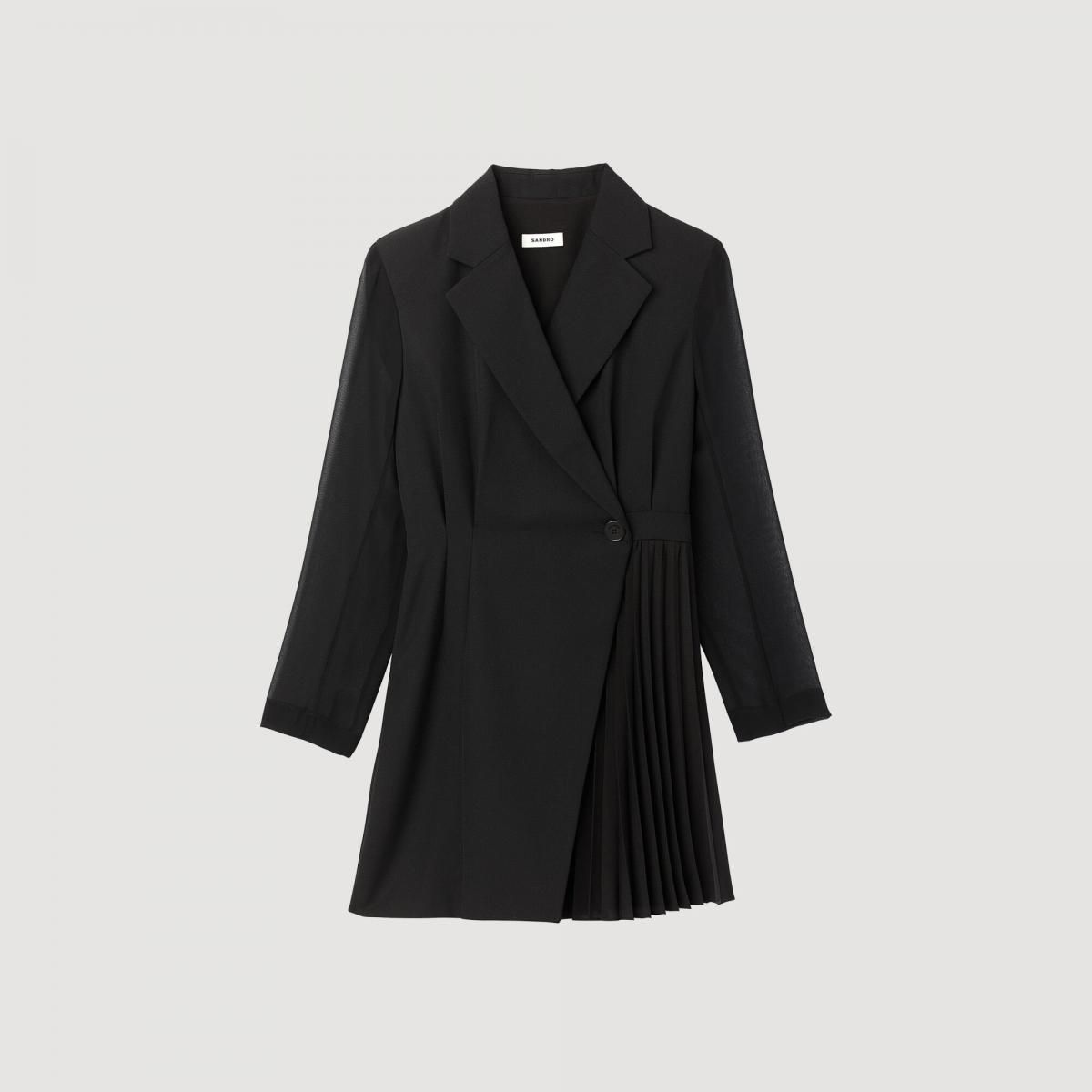 산드로 플리츠 랩 미니 원피스 SFPRO02848_20 SCHWARZ - 상품 이미지