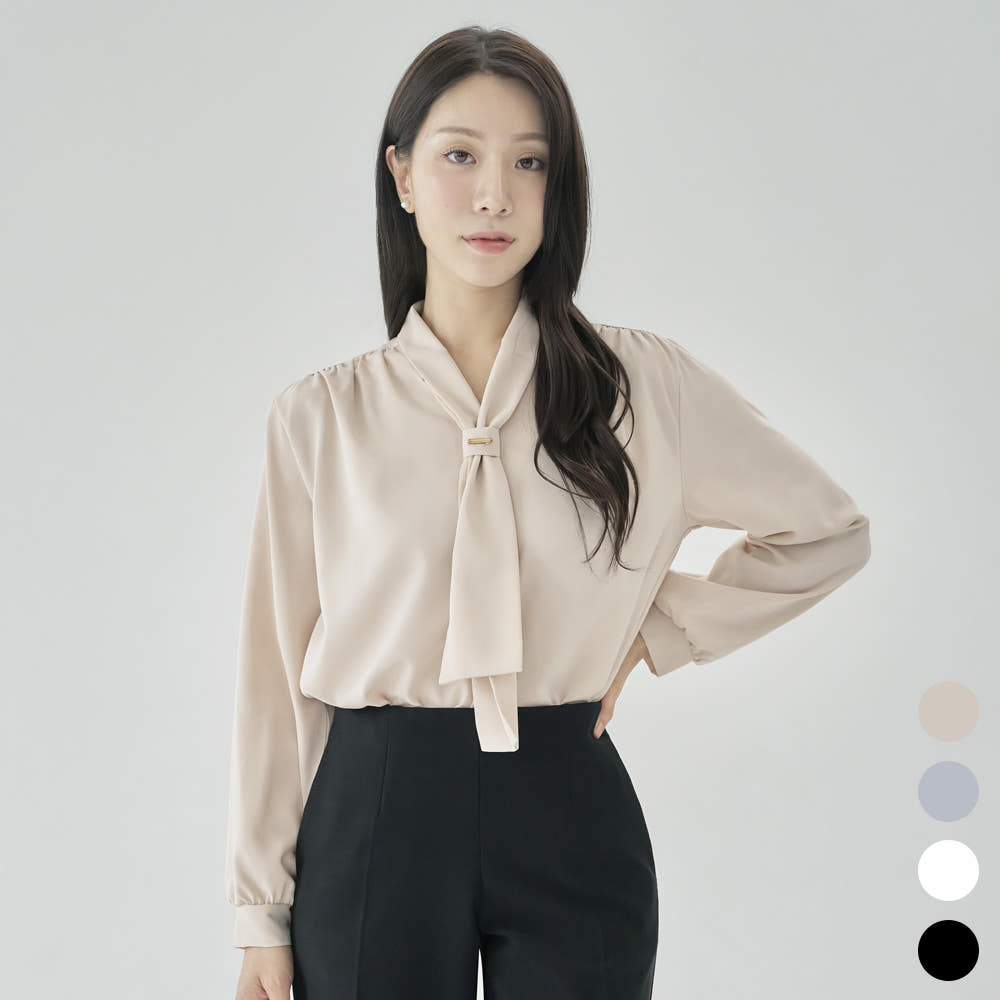 더웨이나인 여성블라우스 타이블라우스 V넥 루즈핏 [모미]