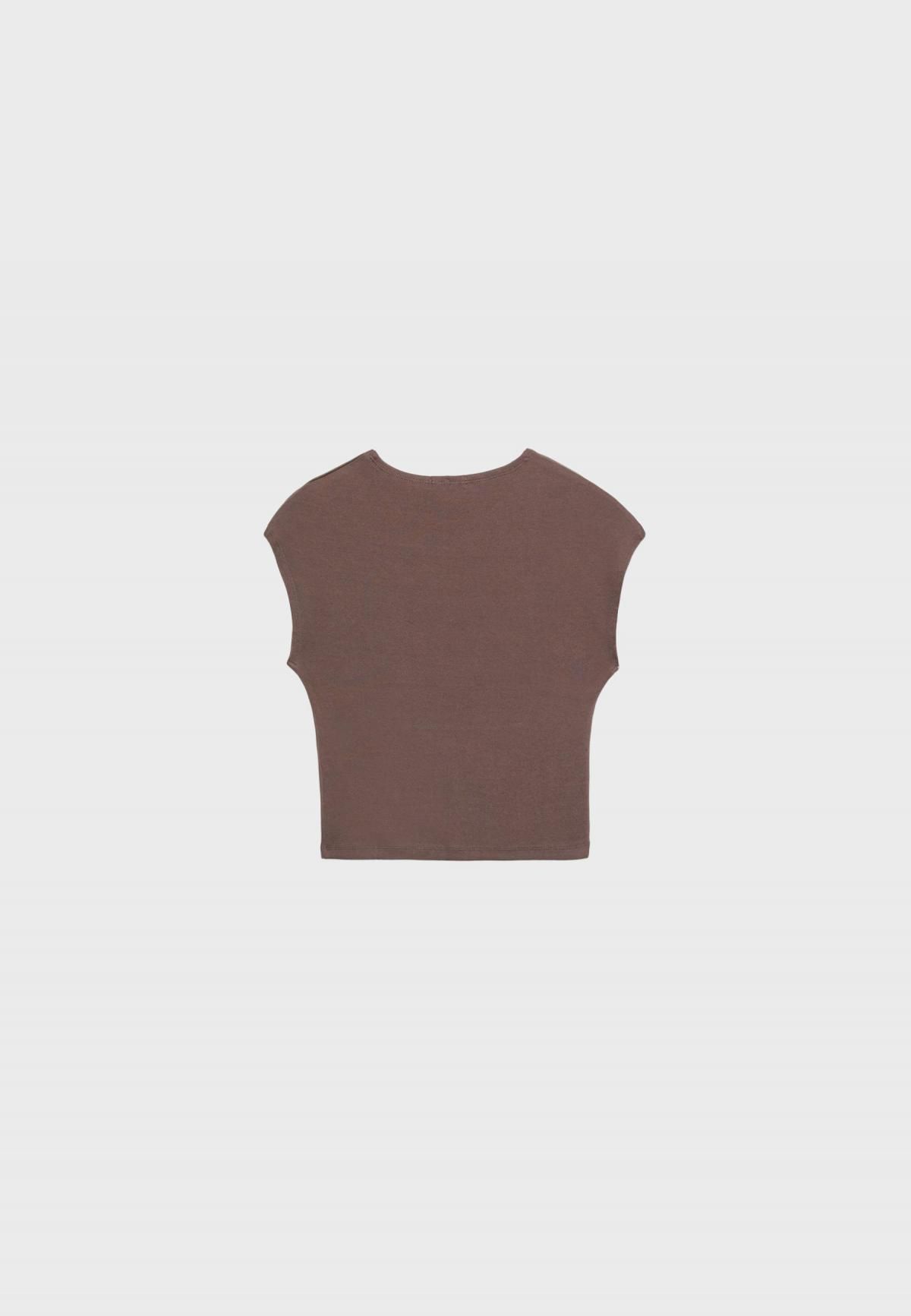 스트라디바리우스 크롭 베이직 라운드넥 캡소매 티셔츠 6505/569 BROWN - 상세 이미지 2