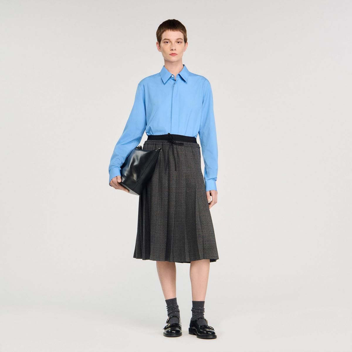 산드로 플리츠 체크 스트라스 롱 스커트 SFPJU01490_B315 GRIS / MARRON - 상세 이미지 2