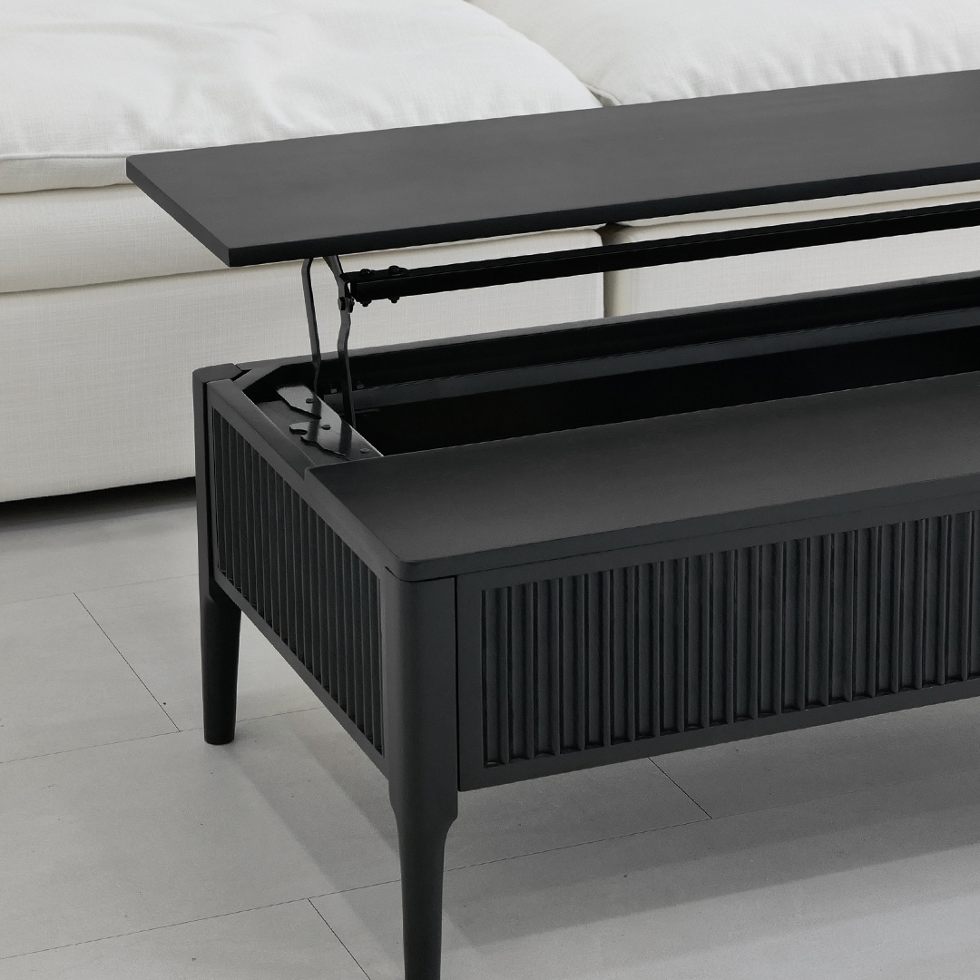 자야캠핑 포르보 직사각 원목 블랙 서랍형 리프트업 거실 소파 테이블