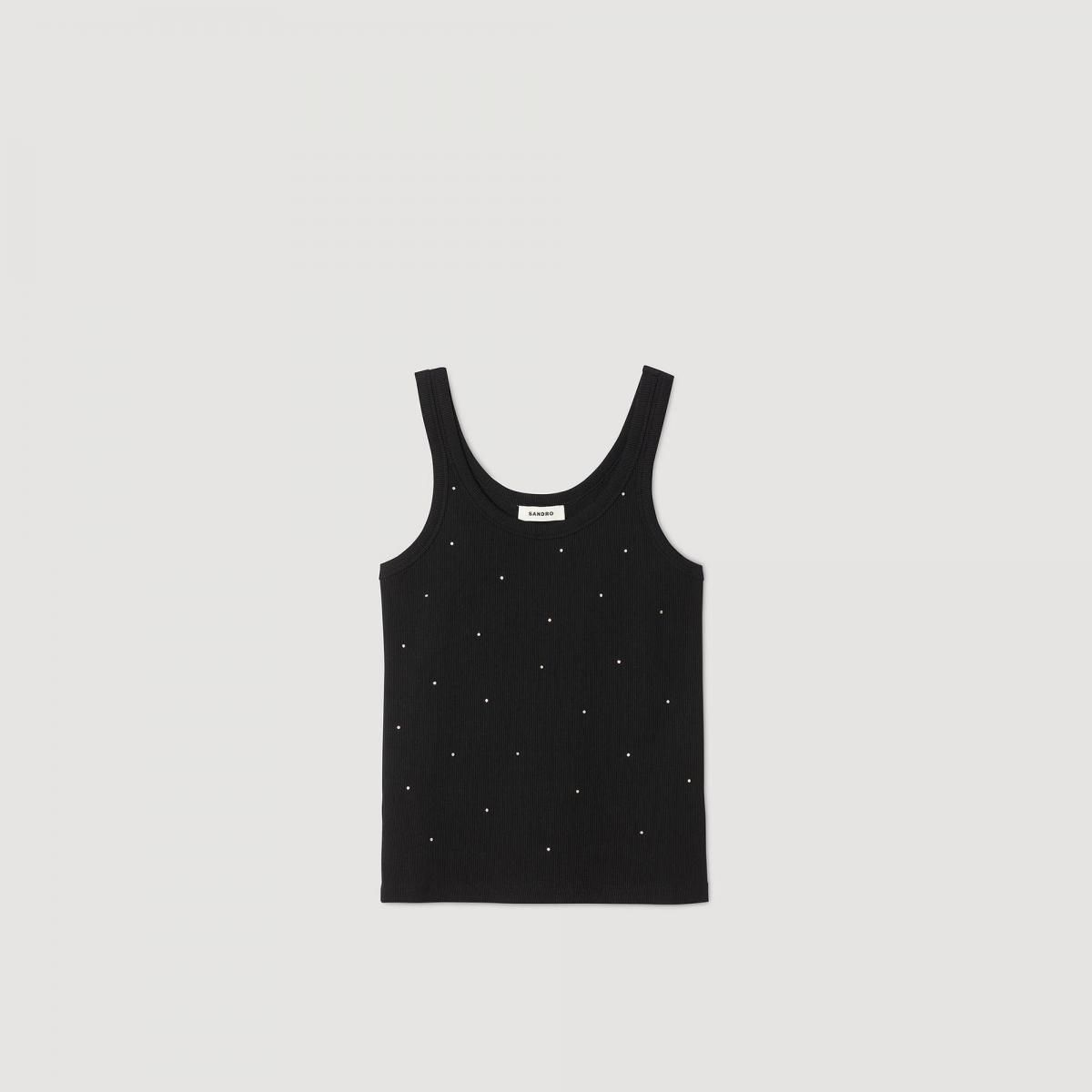 산드로 크리스탈 스트라스 장식 슬림핏 블랙 민소매 탱크탑 SFPTS01525_B244 BLACK - 상품 이미지