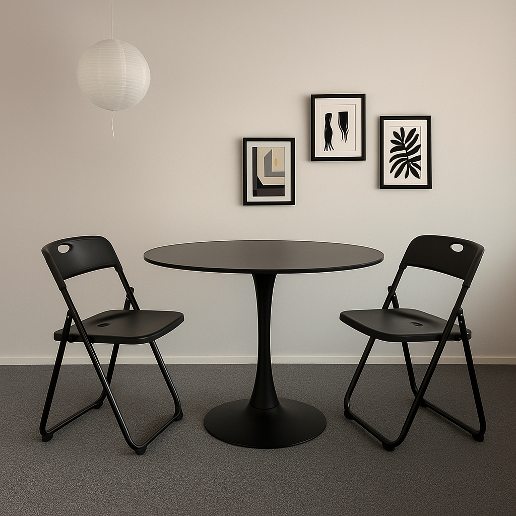 플로윙 블랙 원형 1인 2인 테이블 프리미엄 식탁 체어 세트 600