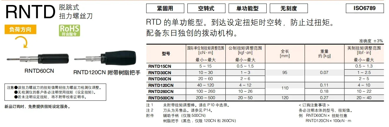 일본 토크 드라이버 RNTD15CN 30 60 120 260 RNTD500CN
