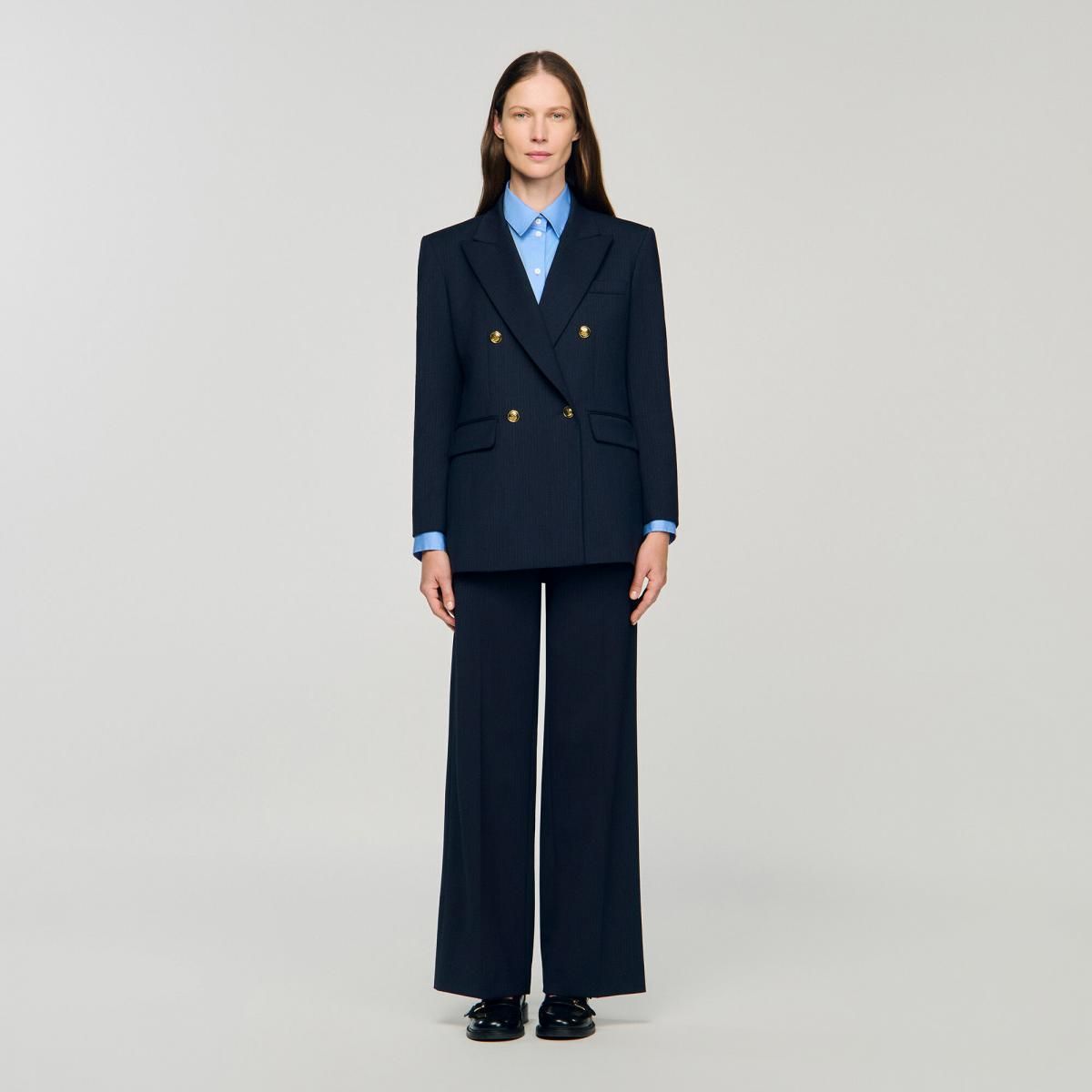 산드로 테일러드 스트라이프 더블버튼 블레이저 SFPVE01240_44 MARINE - 상세 이미지 4
