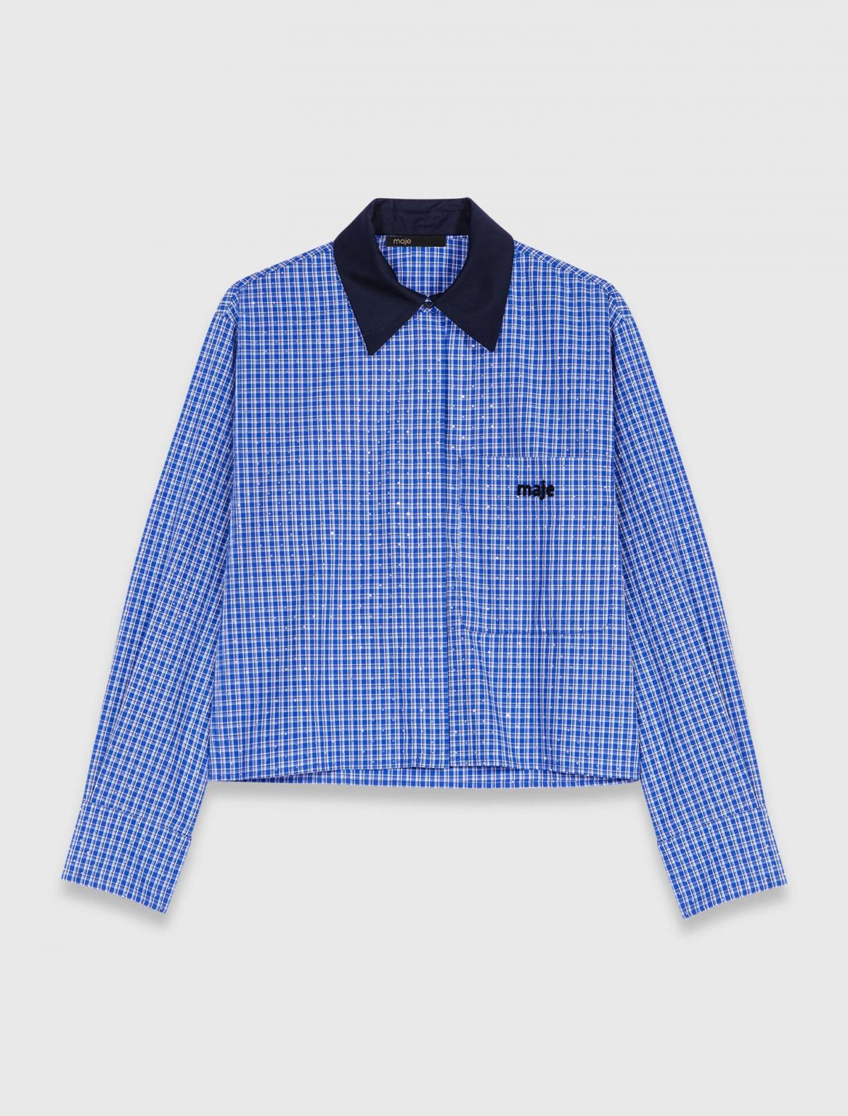 마쥬 탈부착 더블카라 스트라스 디테일 체크 크롭 셔츠 3661601967818 BLEUS CARREAUX STRASS PRINT - 상품 이미지