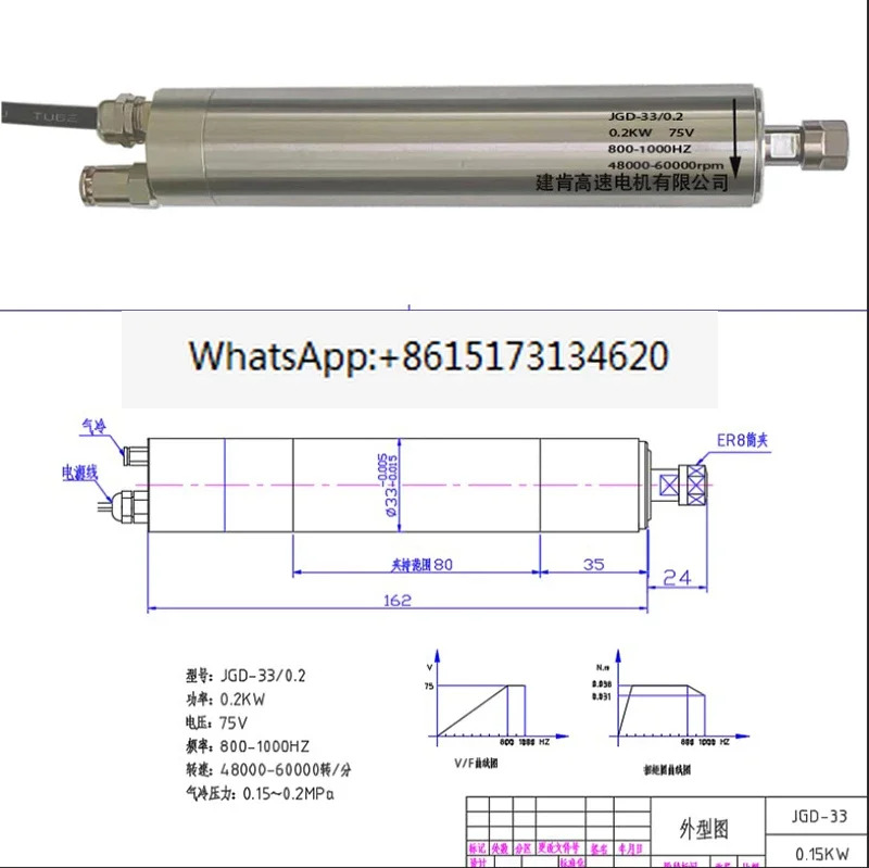 0.07KW-40 직경 센터링 기계 고속 전기 스핀들 모터