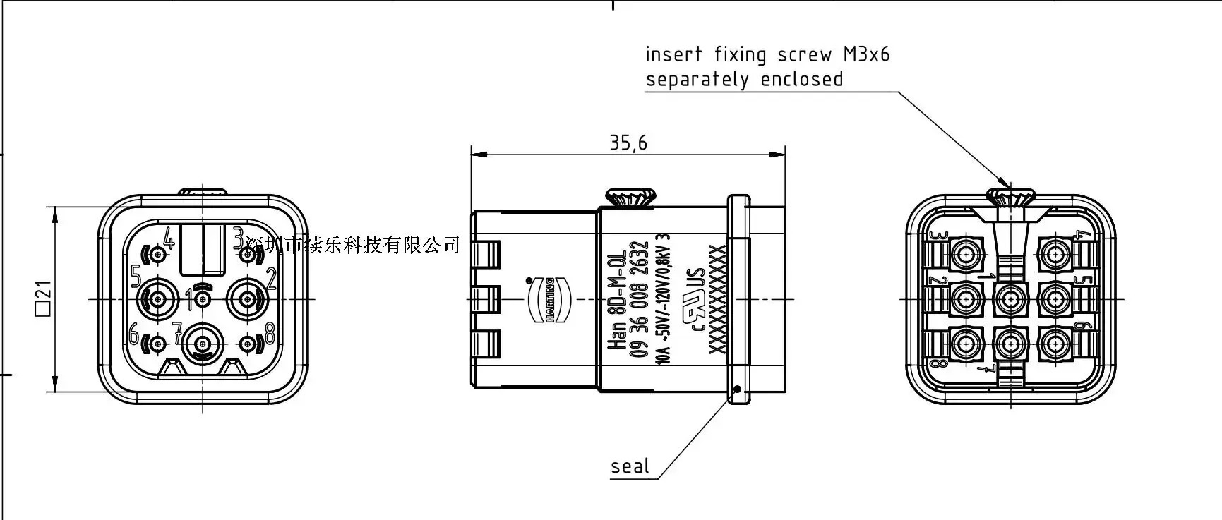 HARTING 고속 수 HAN-8D-M-QL 커넥터 10A 09360082632