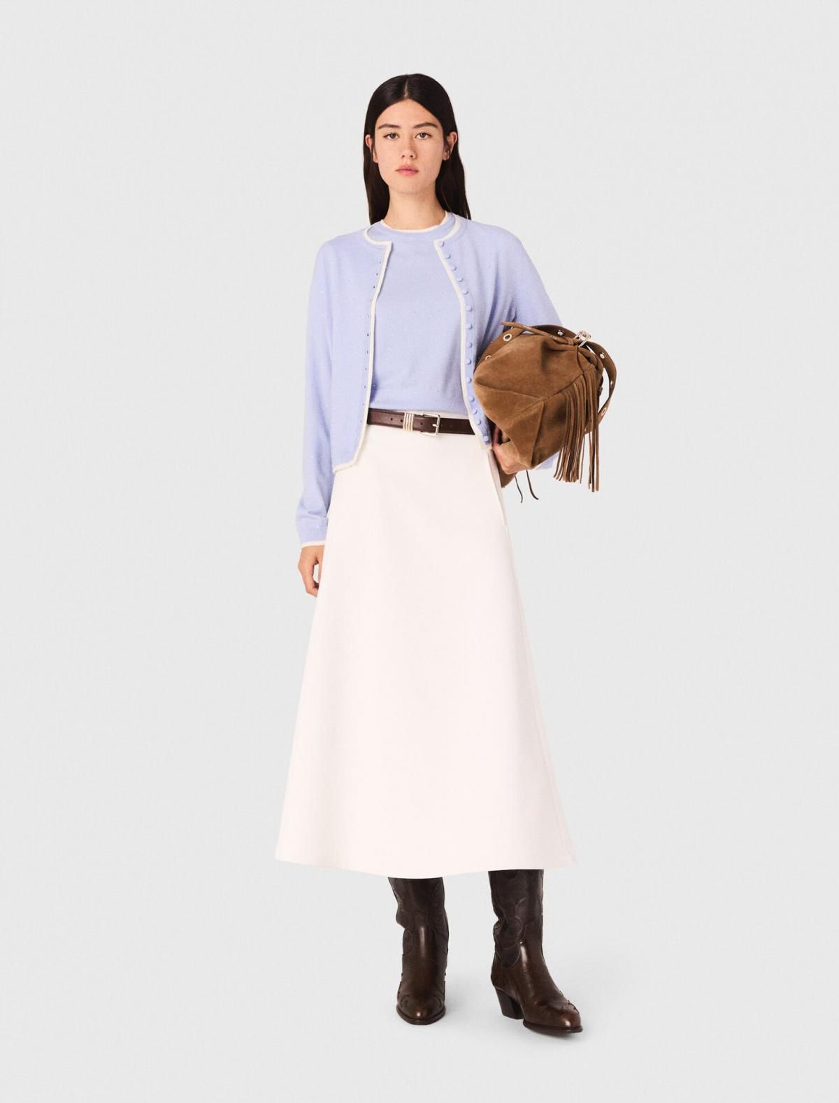 마쥬 럭셔리 스트라스 라운드넥 울 100 카디건 3661601963605 BLAU - 상세 이미지 2