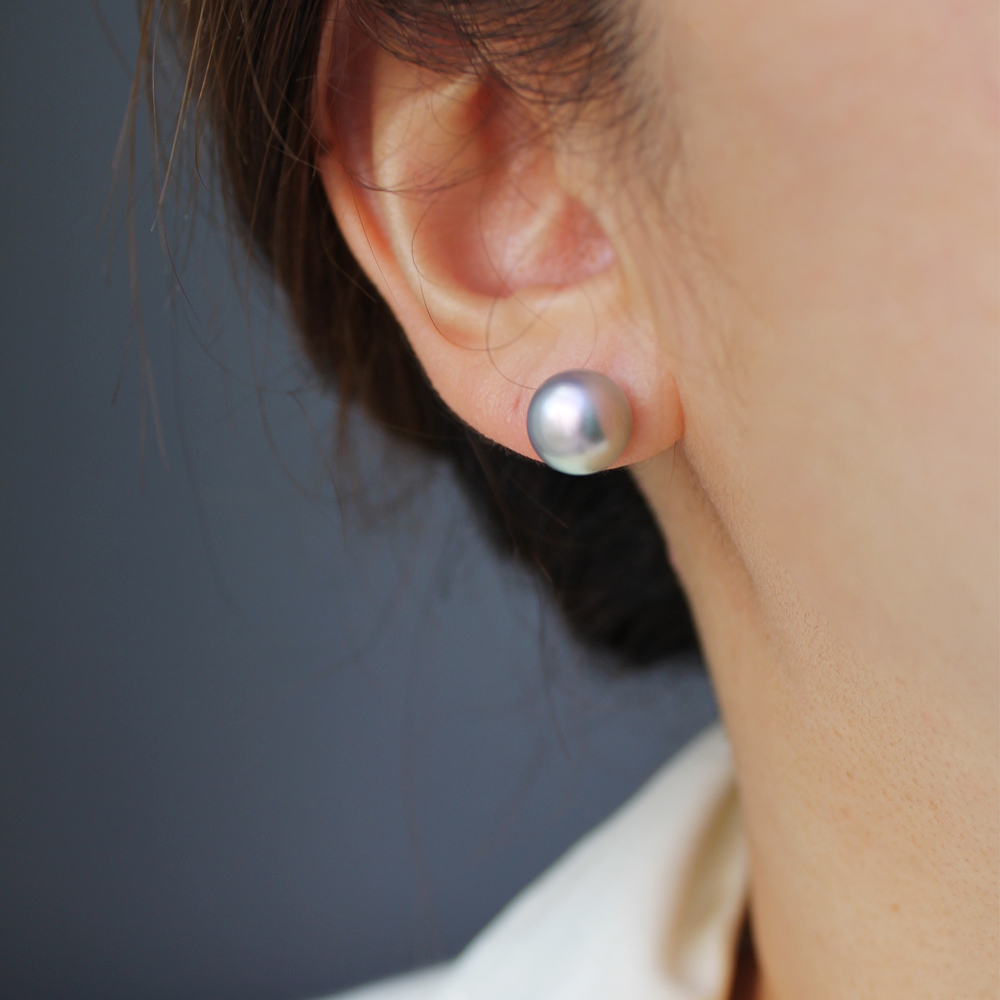 흑진주 귀걸이 국산 EF 핵진주 타히티 아코야 그레이 펄 귀걸이 8mm 10mm 12mm 이미지 7