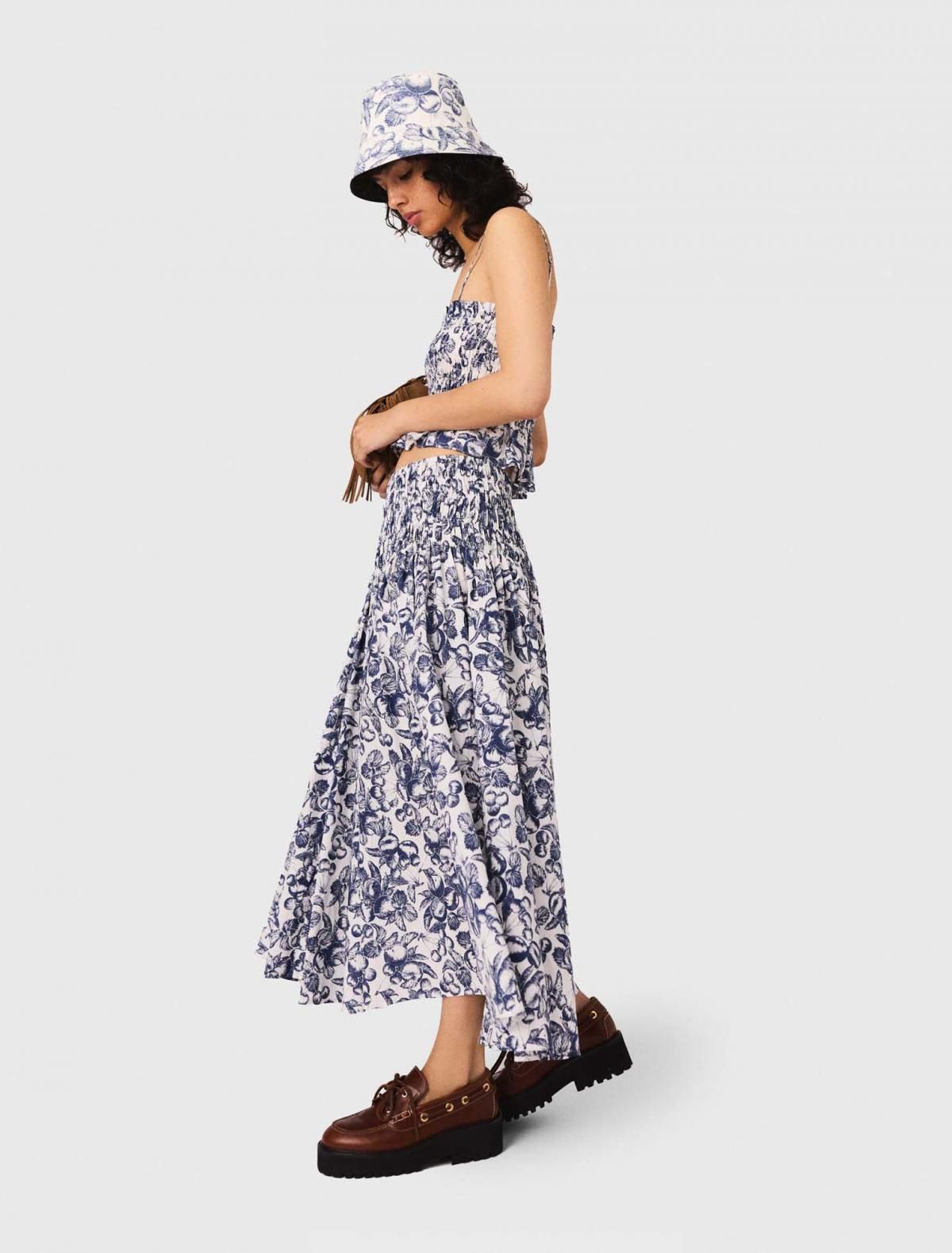마쥬 프루티 패턴 롱 스모크 스커트 3661601964695 BLEU FRUITS PRINT - 상세 이미지 5
